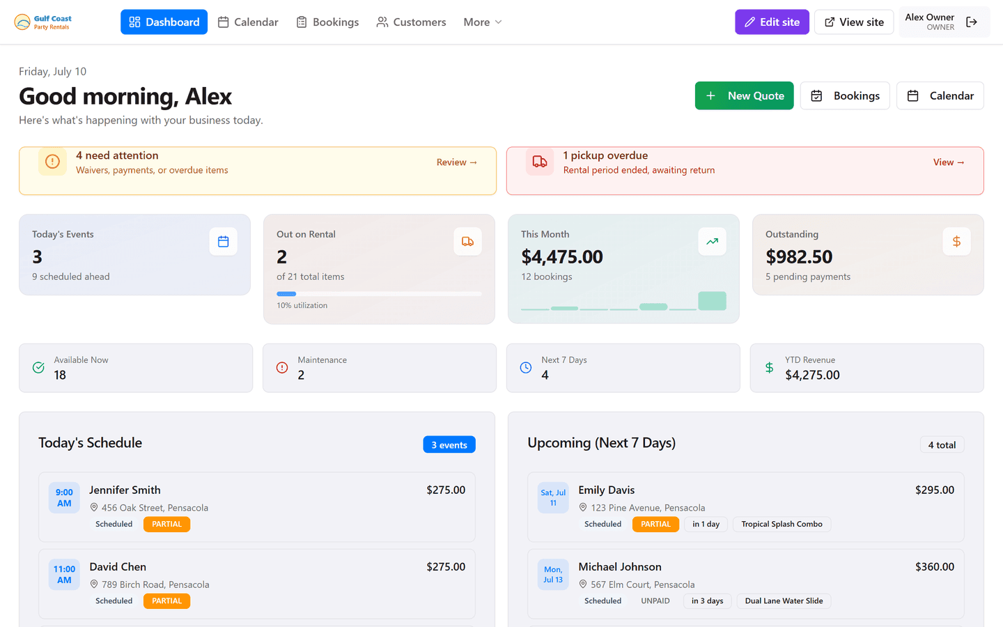 MowProHQ dashboard overview