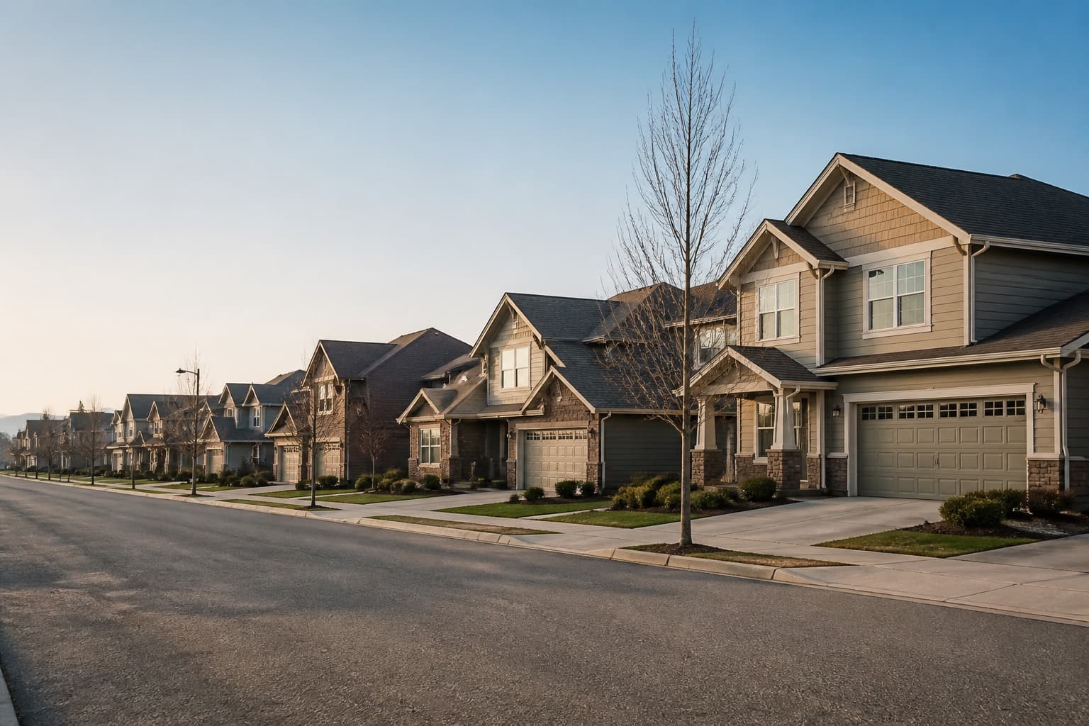 Quiet suburban street during a holiday week